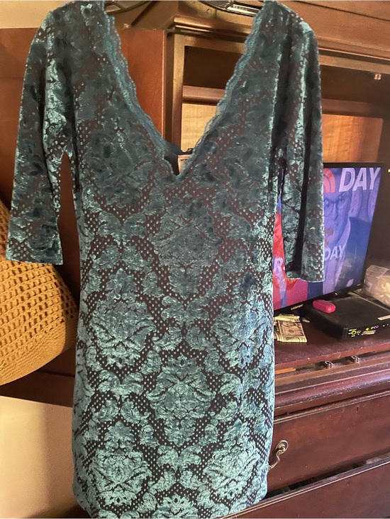 Free People Dresses & Skirts - Free People Teal Burnout Velvet V-Neck Dress